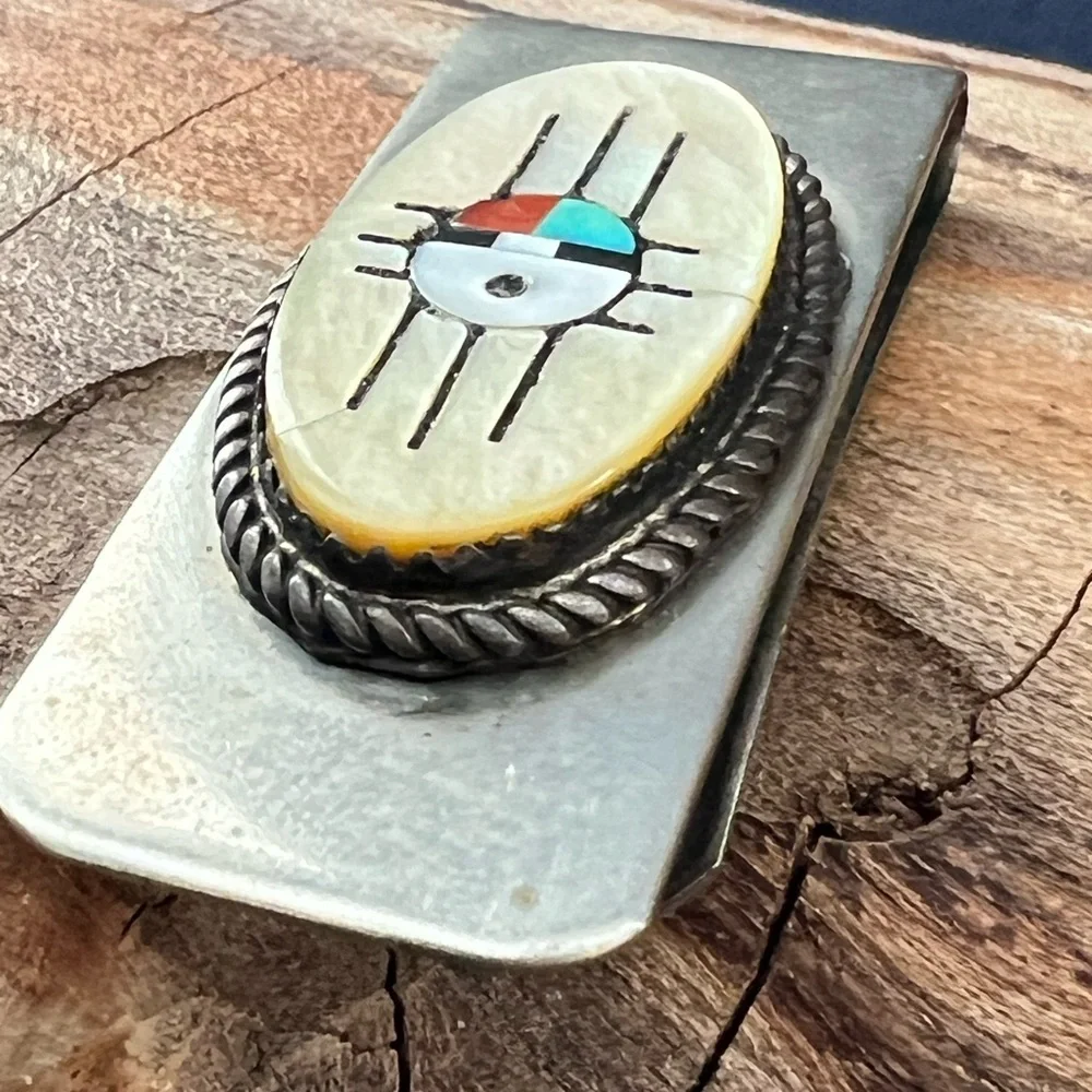 Vintage Native American Zuni Sunface Money Clip